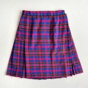 Vintage Pleated Berry Pink Tartan Plaid Skirt